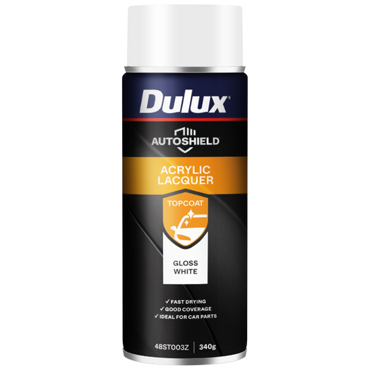 Dulux White Gloss Autoshield Acrylic Lacquer Spray Paint - 340g