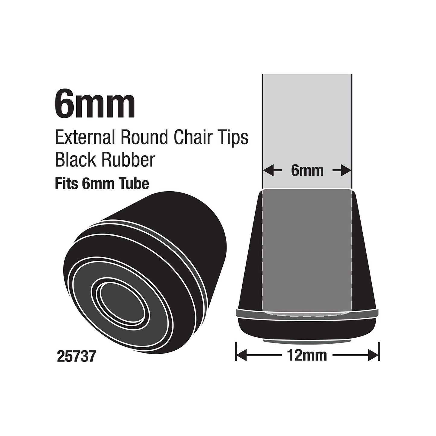 Surface Gard Black Round Rubber Chair Tips - 6mm - 4 Pack