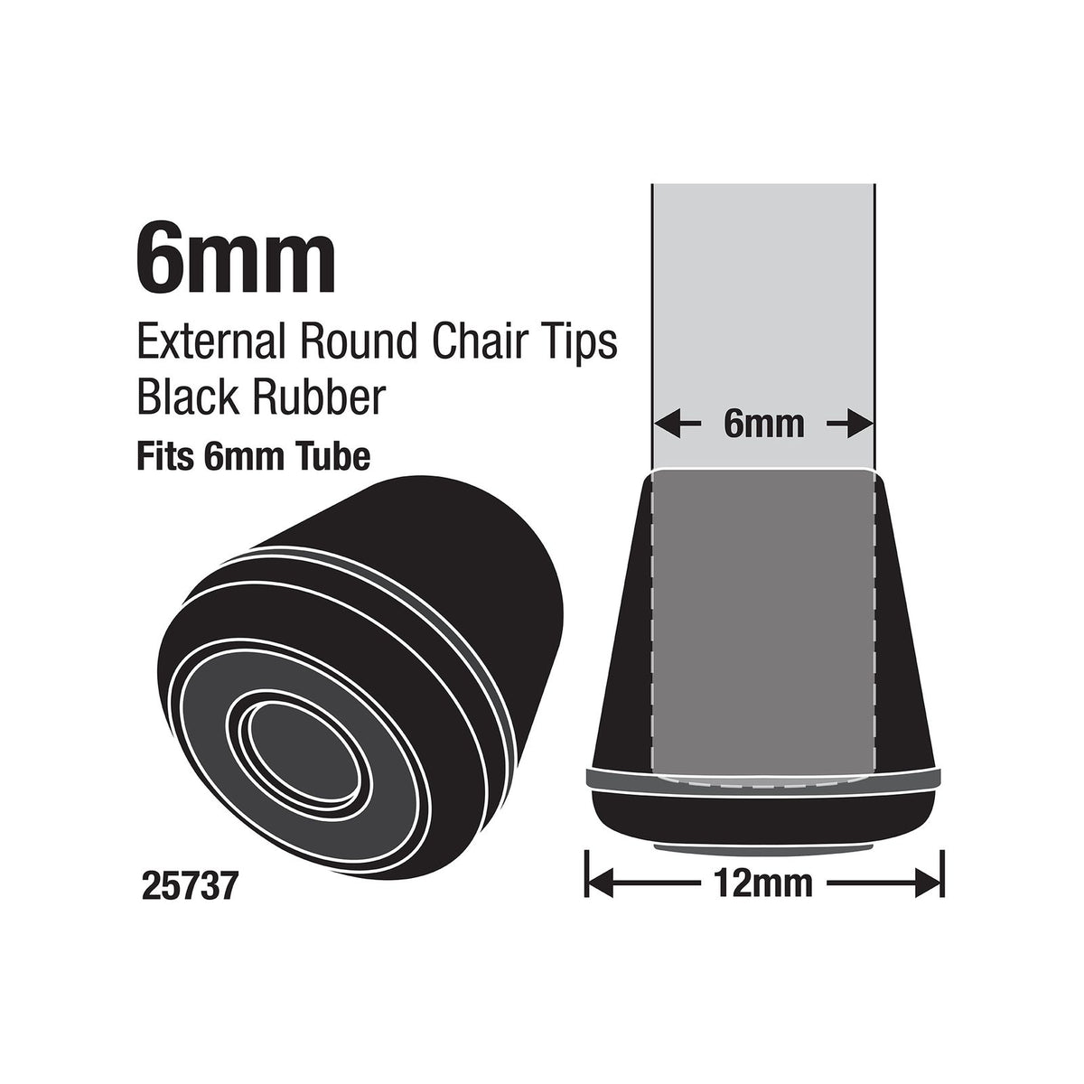 Surface Gard Black Round Rubber Chair Tips 6mm 4 Pack