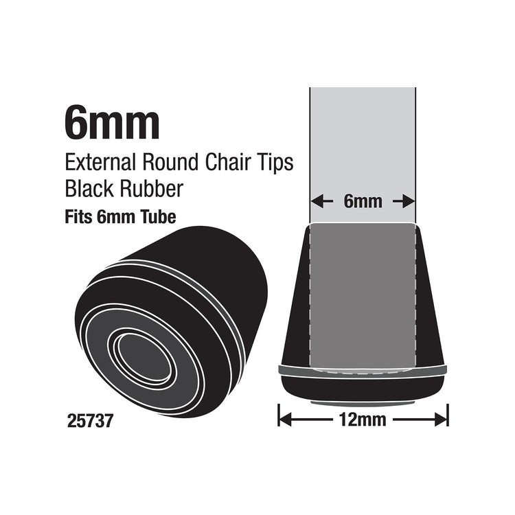 Surface Gard Black Round Rubber Chair Tips 6mm 4 Pack