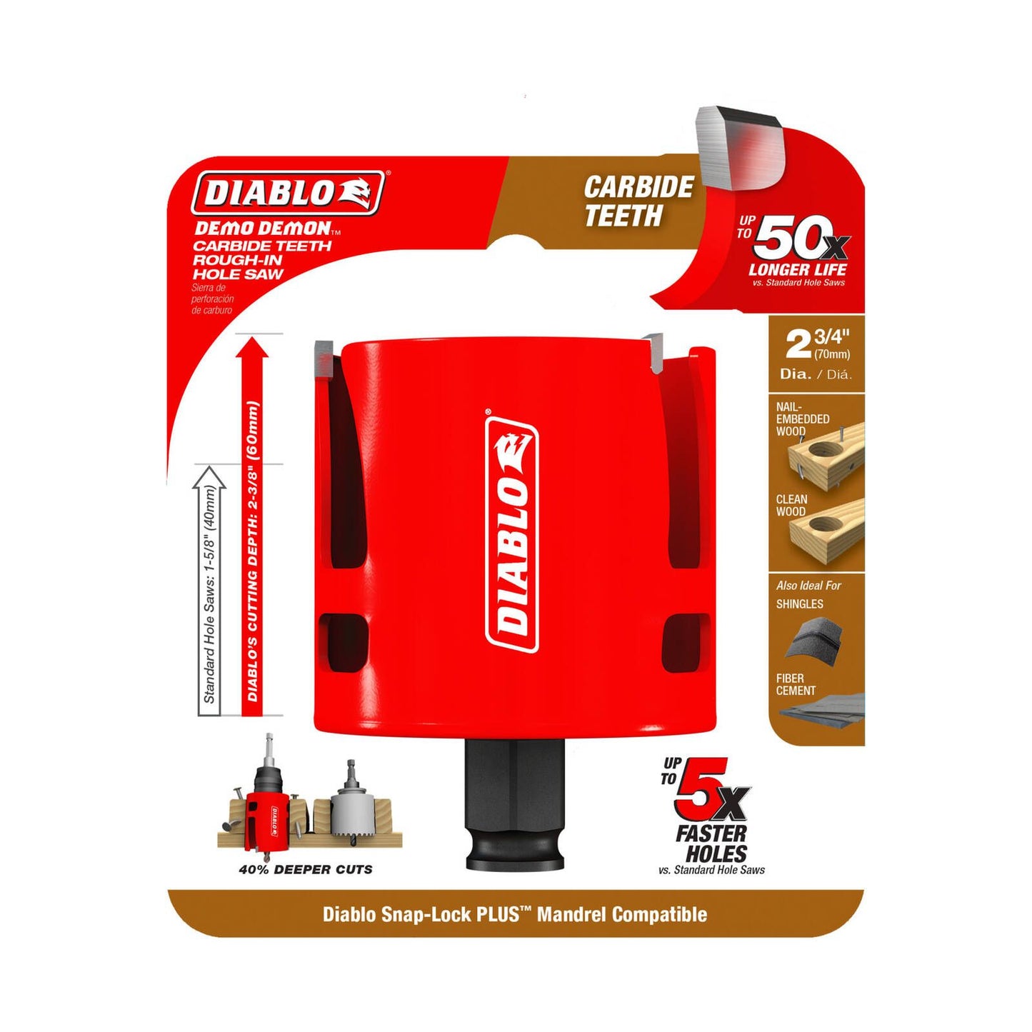 Diablo Demo Demon Carbide Teeth Rough in Hole Saw - 2-3/4" - 60mm