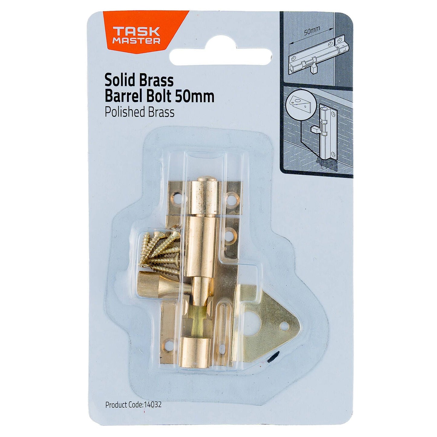 Taskmaster Barrel Bolt - 50mm - Polished Brass