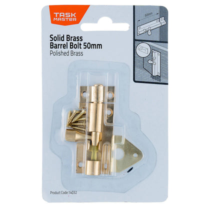 Taskmaster Barrel Bolt - 50mm - Polished Brass