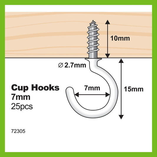 Everhang Cup Hooks - 7mm - PVC - Easy to Install - 25 Pack