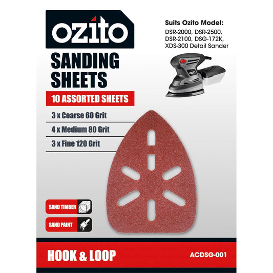 Ozito Detail Sander Sanding Sheets - 110 x 150mm - 10 Pack