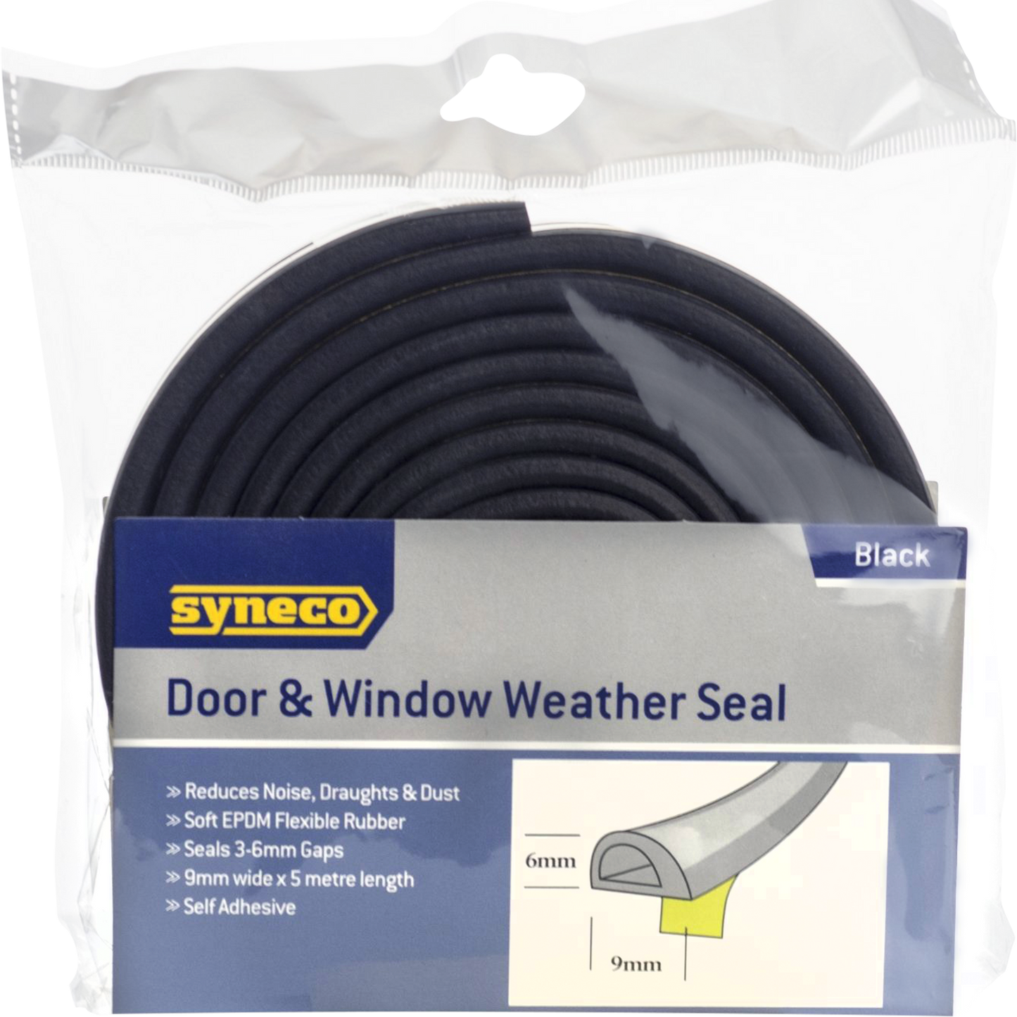 Syneco Black Self Adhesive Weather Seal - 6 x 9mm - 5m