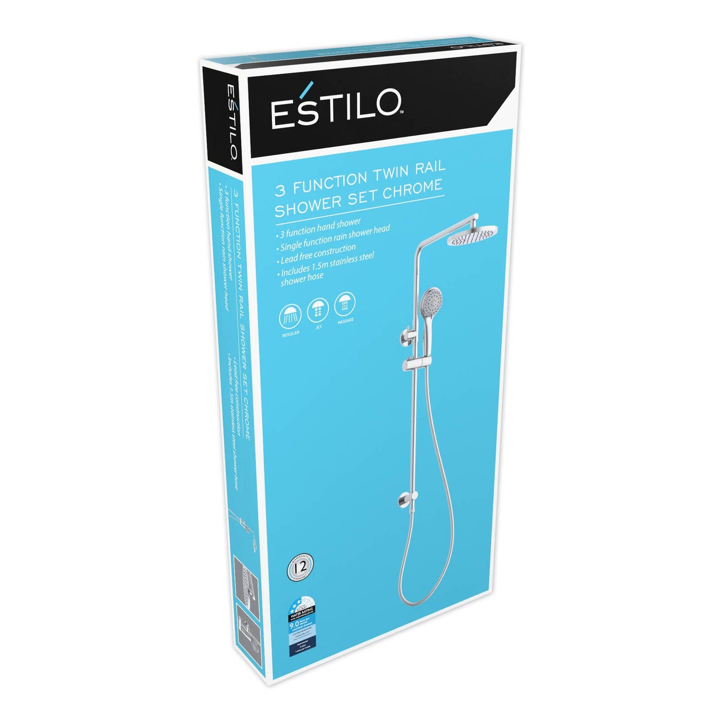 Estilo 3 Function Twin Rail Shower Set Chrome