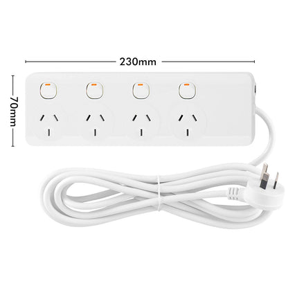 Arlec Individually Switched Powerboard - 4 Outlet - 1.8m - White
