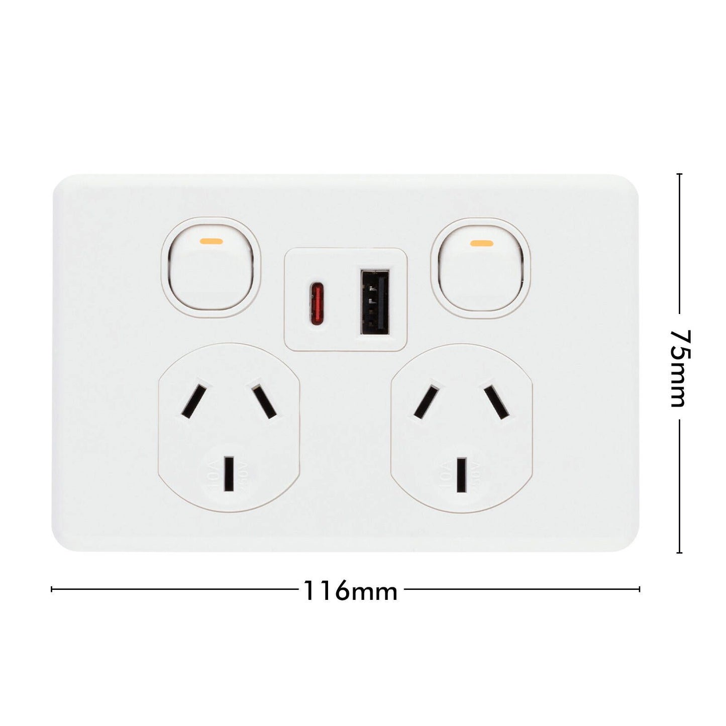 Deta x6 Double Power Point with USB A+C PD30W - 50 x 74 x 115mm