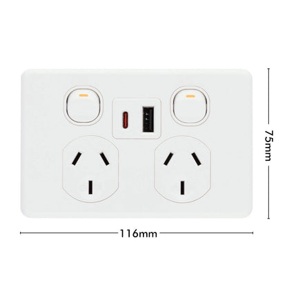 Deta x6 Double Power Point with USB A+C PD30W - 50 x 74 x 115mm
