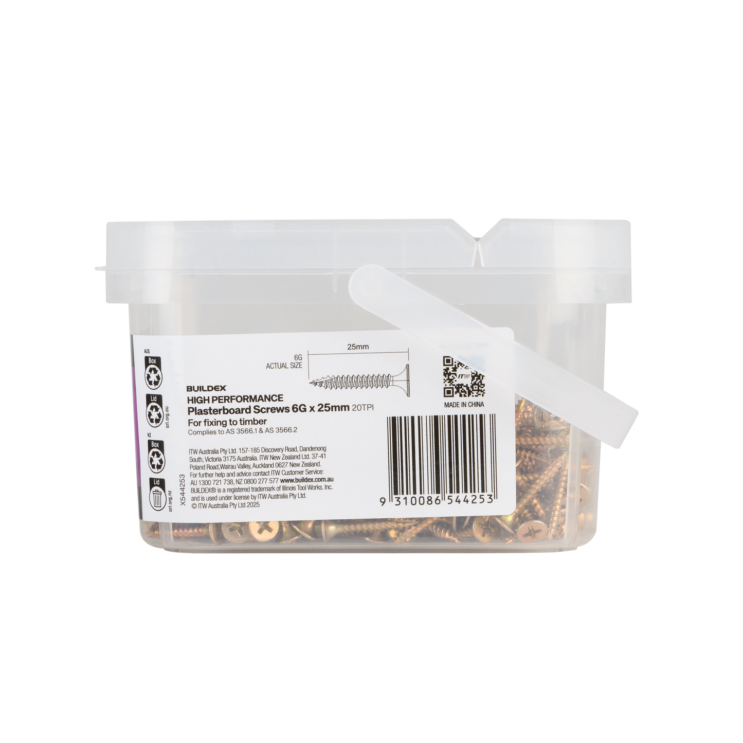 Buildex Plasterboard Screws - 6g x 25mm - Gold - 500 Pack