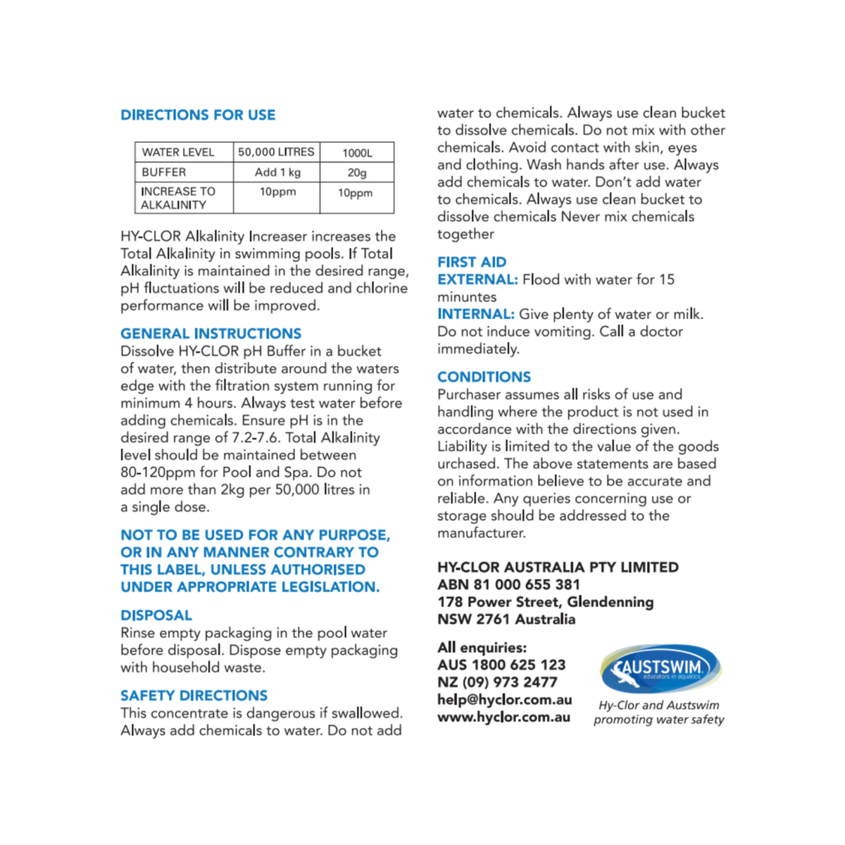 Hy Clor Alkalinity Increaser - 4kg Soft Pack - Sodium Bicarbonate - pH Control