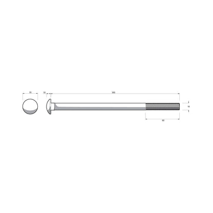 Zenith M16 x 300mm - Hot Dip Galvanised Cup Head Bolts & Nuts - 12 Pack