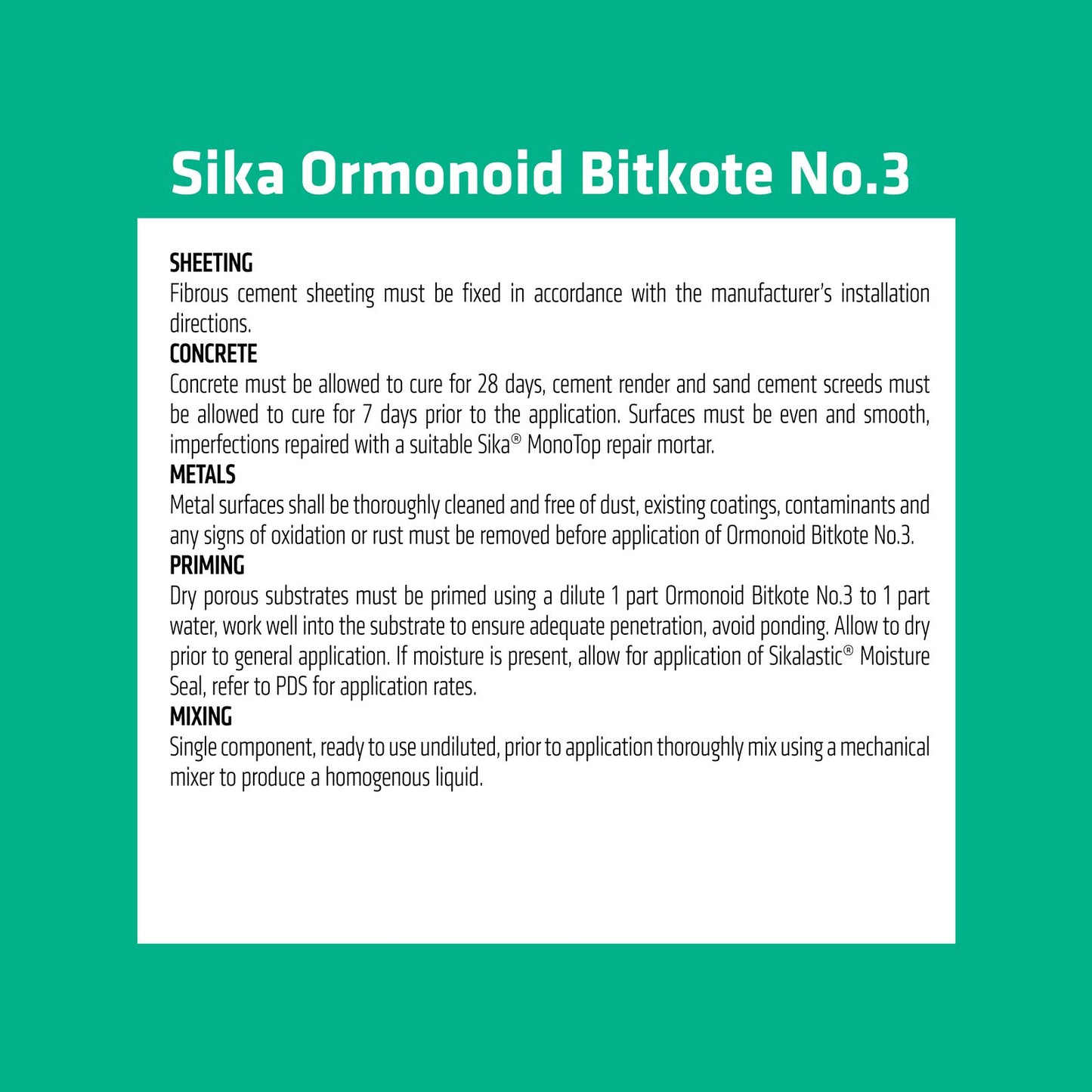 Sika Ormonoid Bitkote No 3 Waterproof Compound - 1L