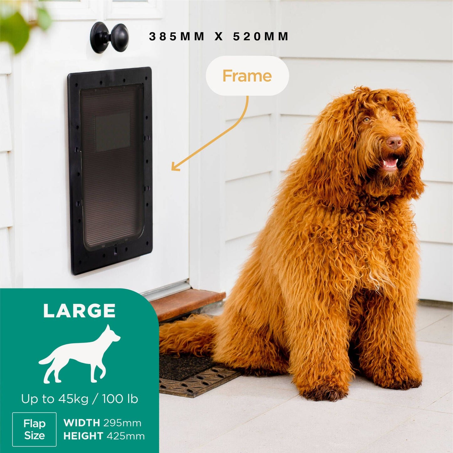 Hakuna Pets Large Super Tough Pet Door - 295 x 425mm - Black