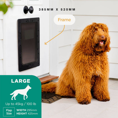 Hakuna Pets Large Super Tough Pet Door - 295 x 425mm - Black