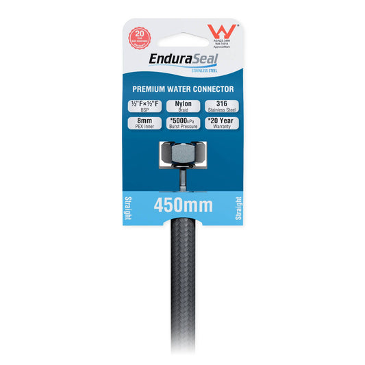 Enduraseal Silver Braided Water Connector Straight 450mm