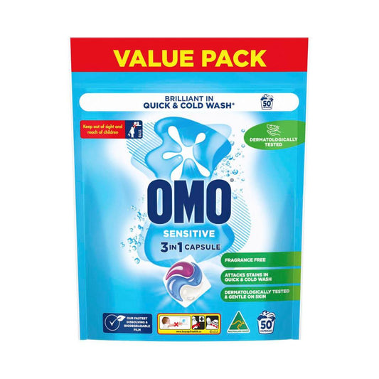 OMO Sensitive 3 in 1 Laundry Capsules 50 Washes - 50 pack