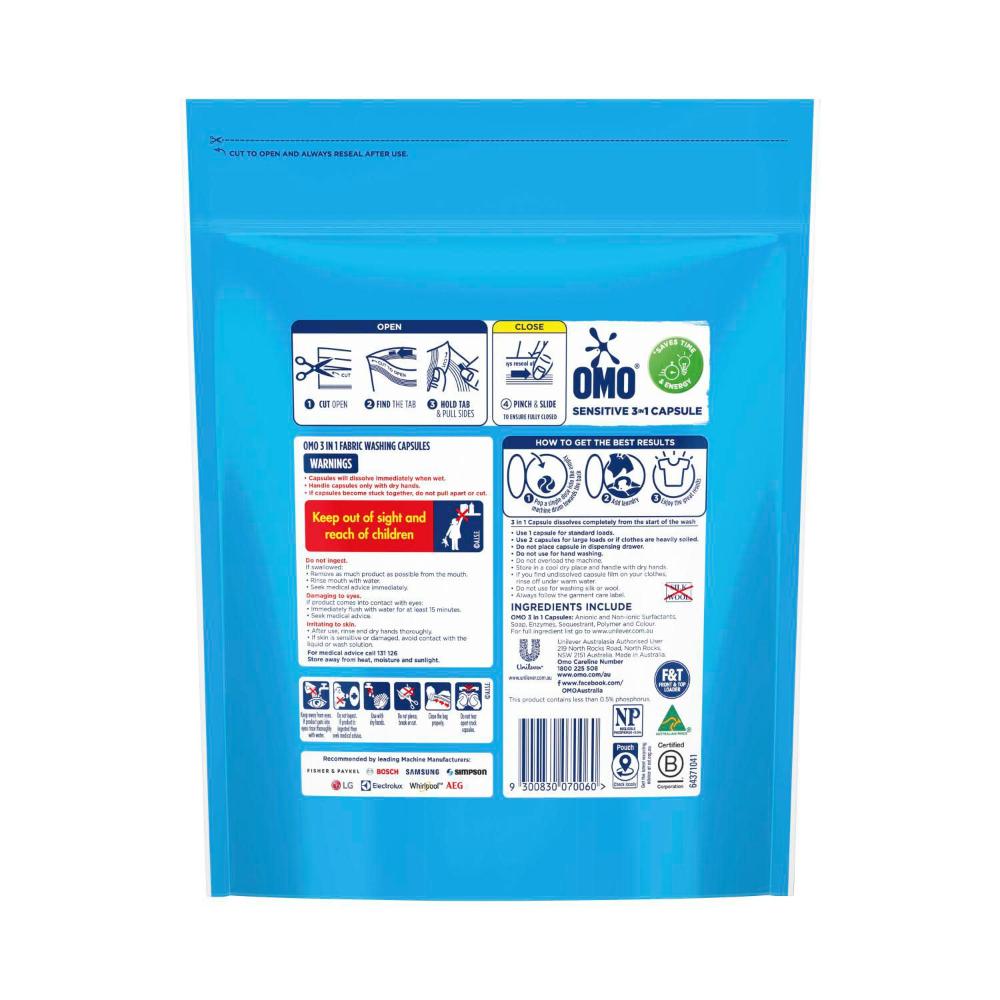OMO Sensitive 3 in 1 Laundry Capsules 50 Washes - 50 pack
