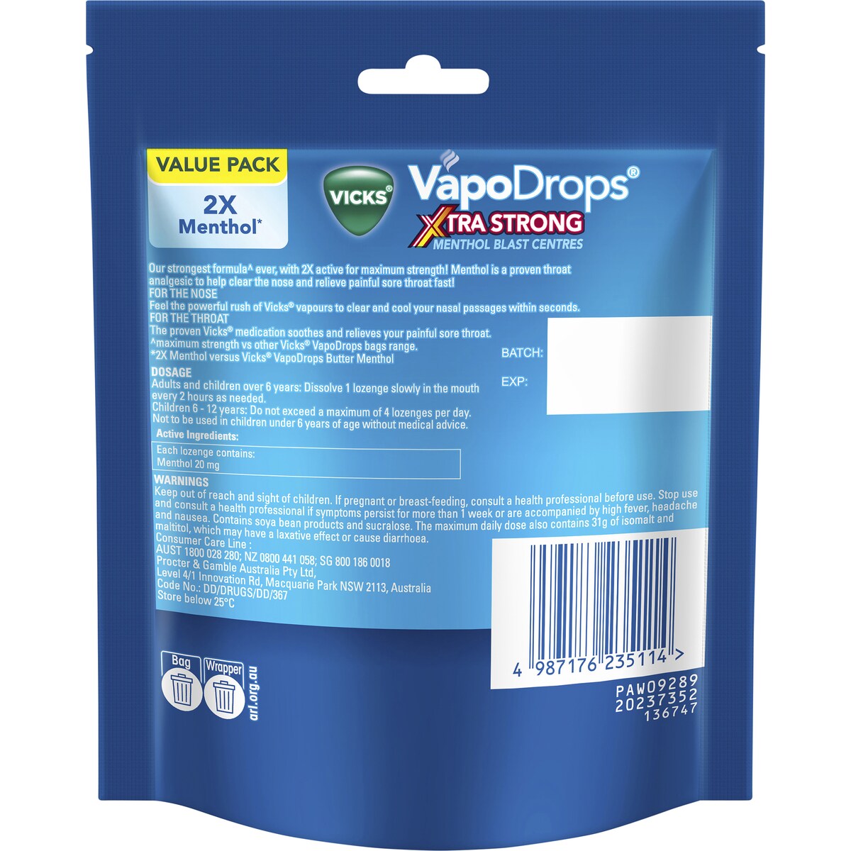 Vicks Vapo Drops Extra Strong Menthol 30 Pack