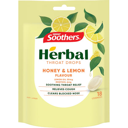 Soothers Herbal Throat Lozenges Honey & Lemon 18 pack