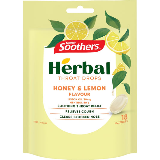 Soothers Herbal Throat Lozenges Honey & Lemon 18 pack