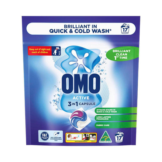 OMO 3 In 1 Laundry Capsules Active - 17 each