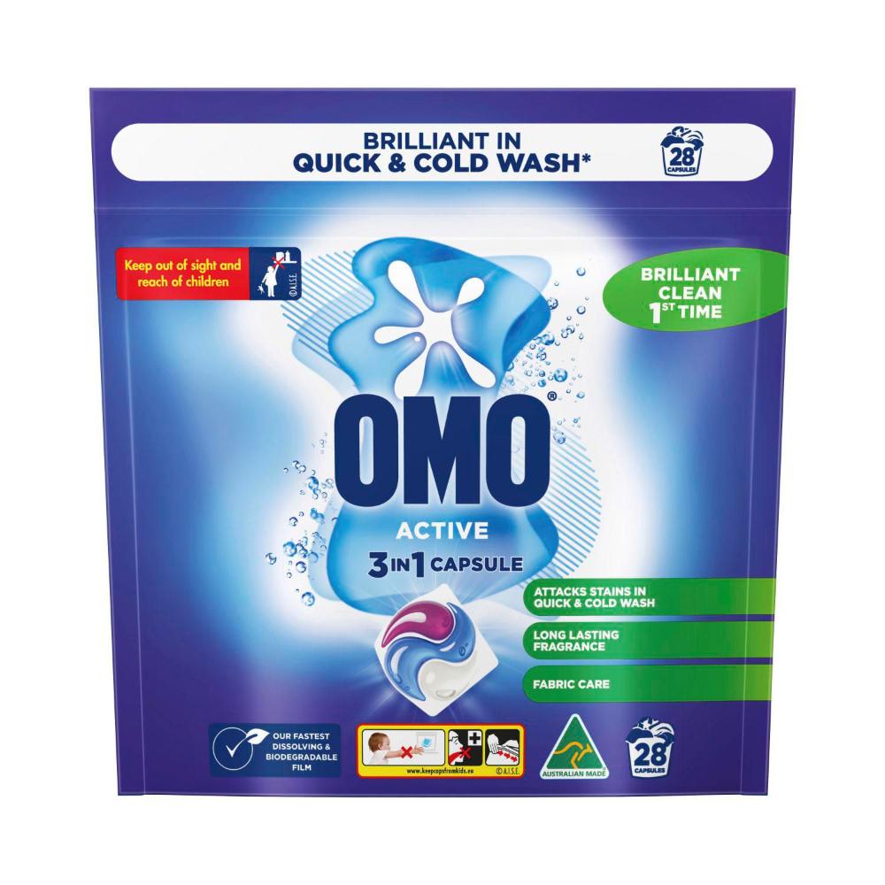 OMO Active Clean 3 in 1 Laundry Capsules 28 Washes - 28 pack