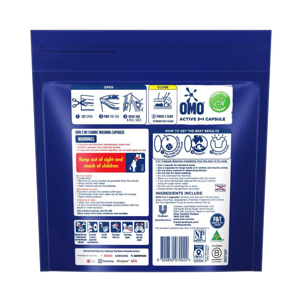 OMO Active ean 3 in 1 Laundry Capsules 28 Washes - 28 pack