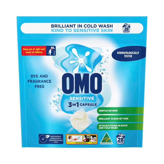 OMO Sensitive 3 in 1 Laundry Capsules 28 Washes - 28 pack