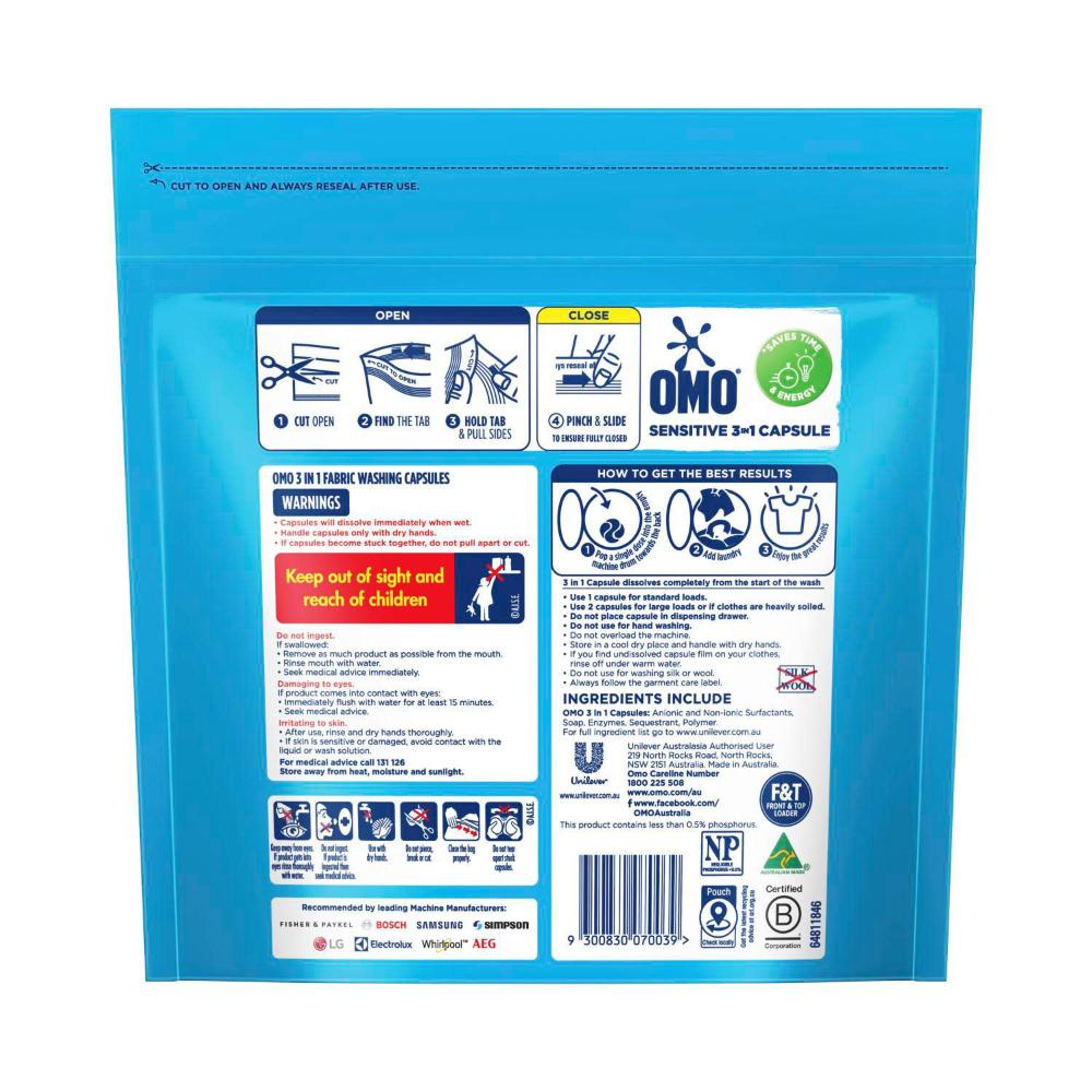 OMO Sensitive 3 in 1 Laundry Capsules 28 Washes - 28 pack