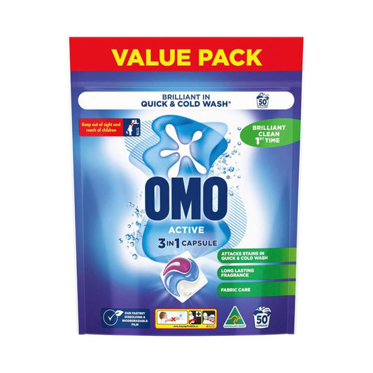 OMO Active Clean 3 in 1 Laundry Capsules 50 Washes - 50 pack
