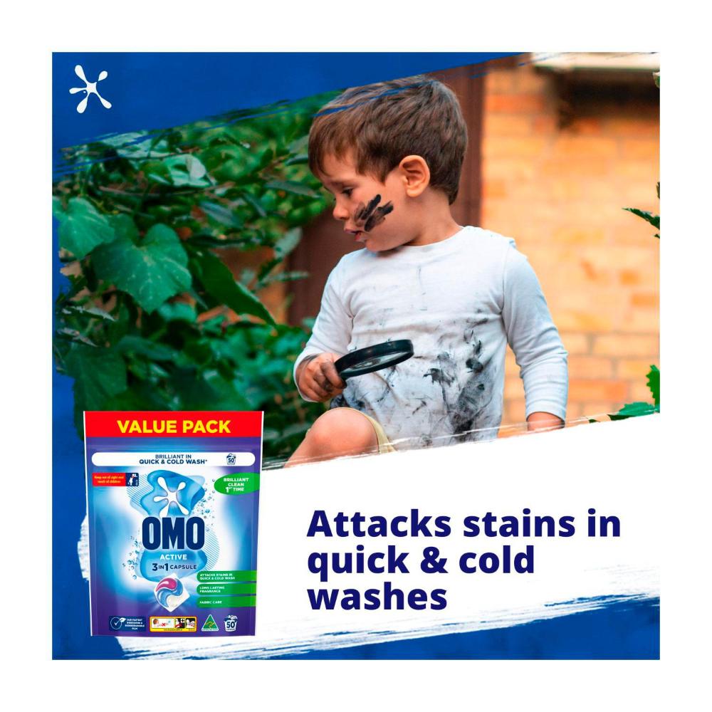 OMO Active ean 3 in 1 Laundry Capsules 50 Washes - 50 pack