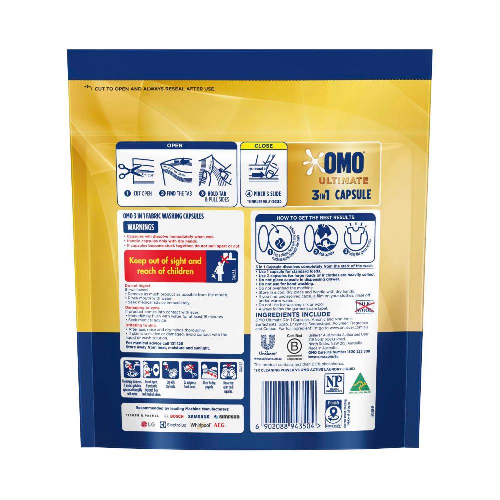 OMO Ultimate 3 in 1 Laundry Capsules 17 Washes - 17 pack