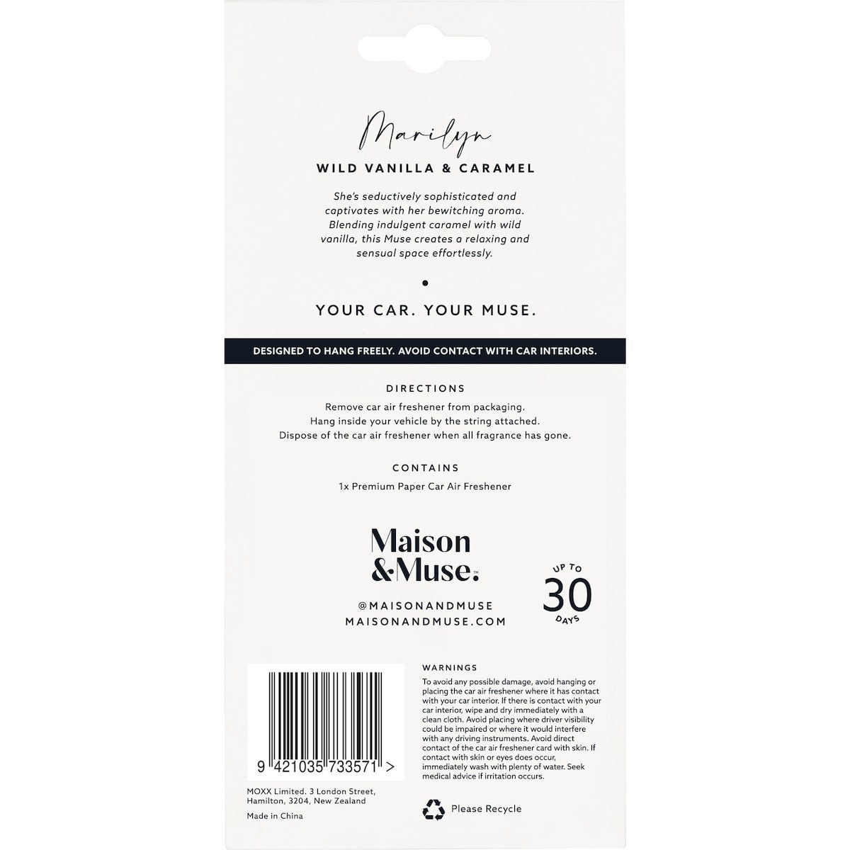 Maison & Muse Car Air Freshener Mild Vanilla & Caramel Each