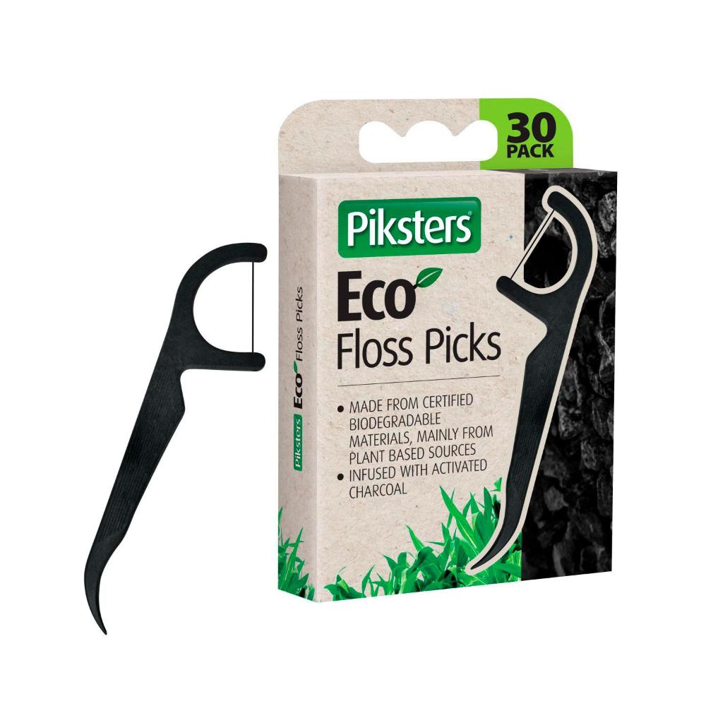 Piksters Eco Charcoal Floss Picks - 30 pack