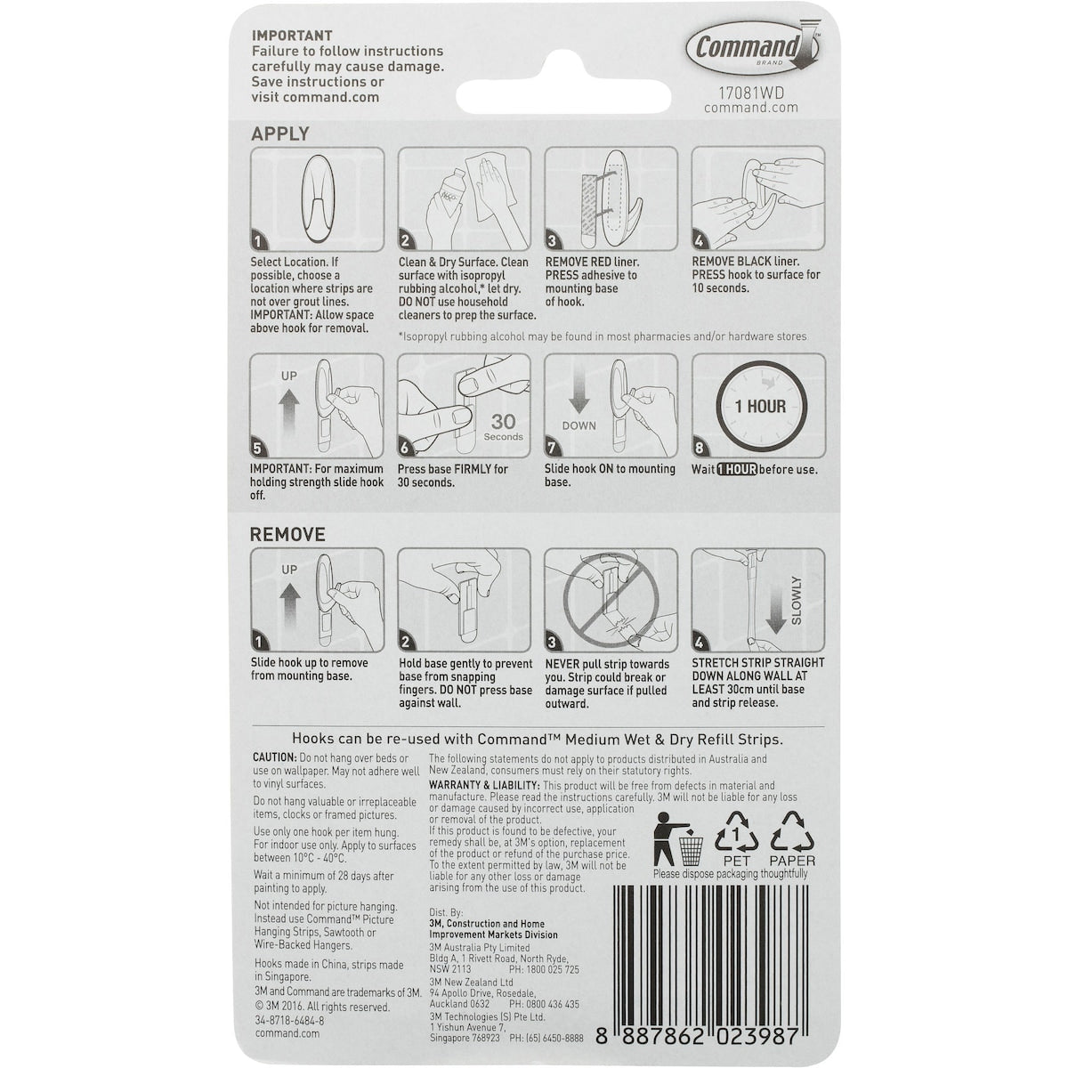 3M Command Wet & Dry Designer Hook 2 pack