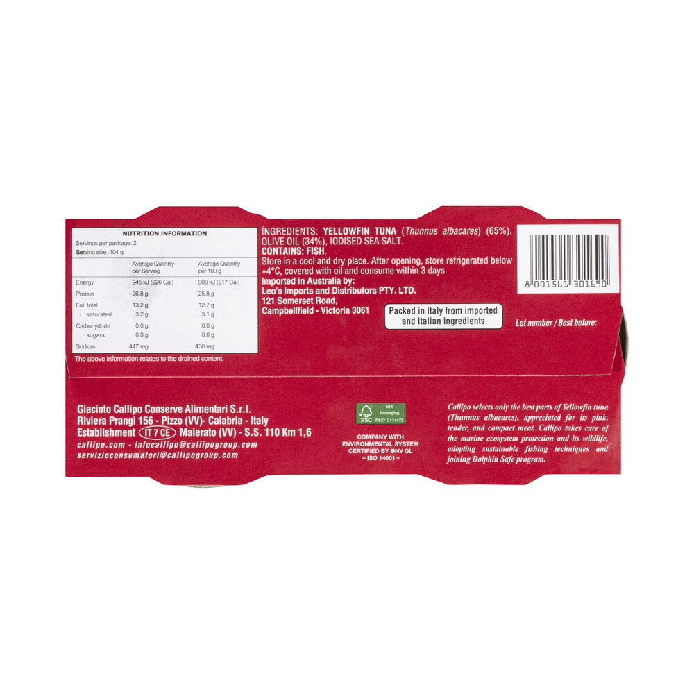 Callipo Solid Light Tuna In Olive Oil 2 Pack - 320g