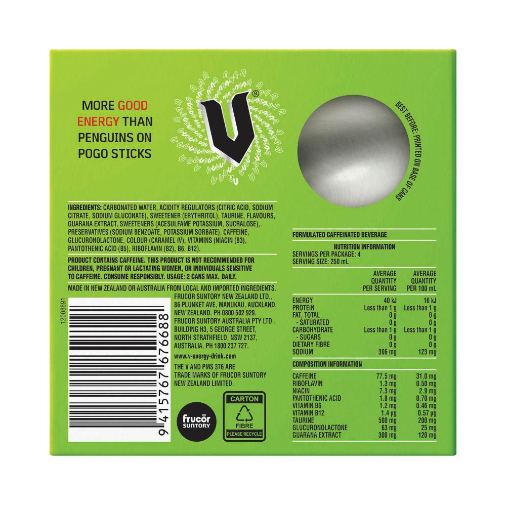 V Sugar Free Energy Drink 4x250mL - 4 pack