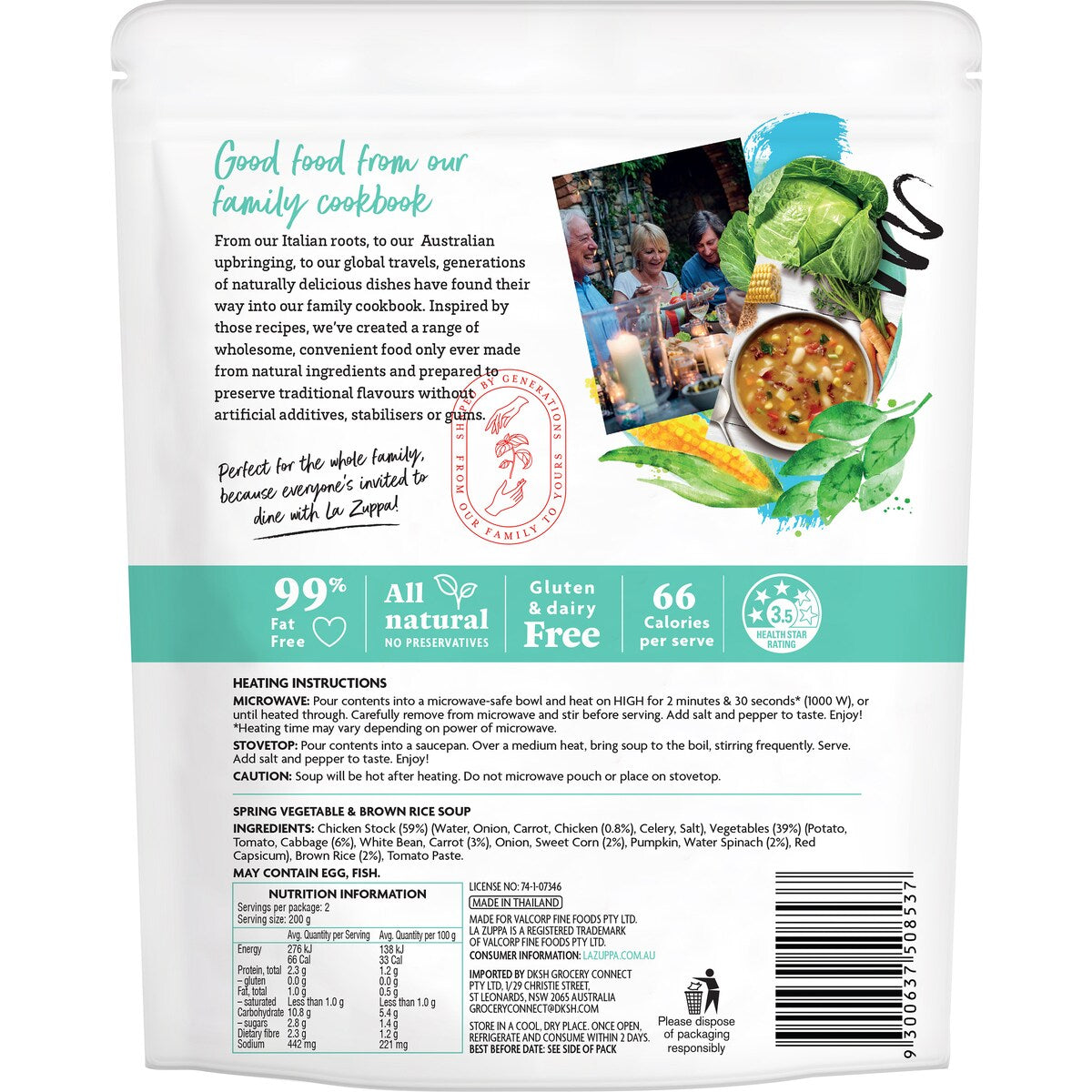 La Zuppa Soup Pouch Spring Vegetable & Brown Rice 400g