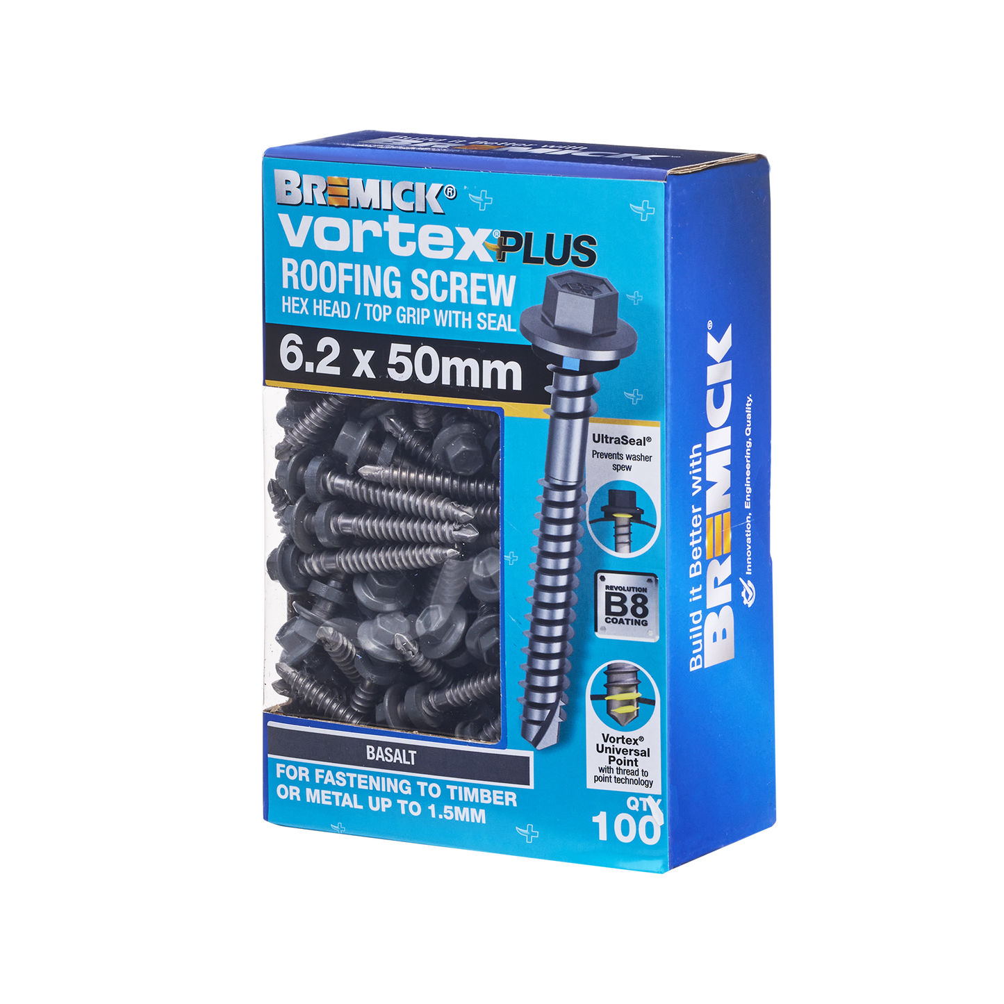 Bremick Vortex Plus Roofing Screw - 6.2 x 50mm - Hex - 100 Pack