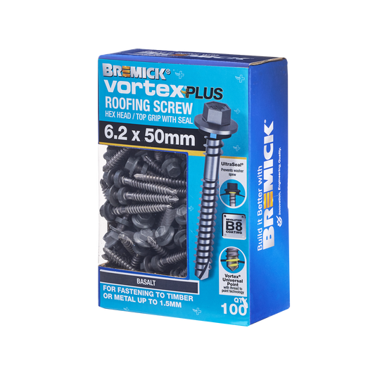 Bremick Vortex Plus Roofing Screw - 6.2 x 50mm - Hex - 100 Pack
