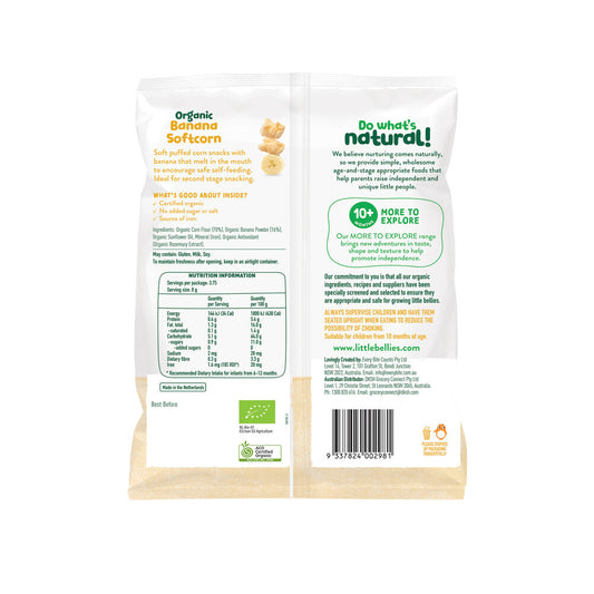 Little Bellies Organic Banana Softcorn Sharebag - 30g
