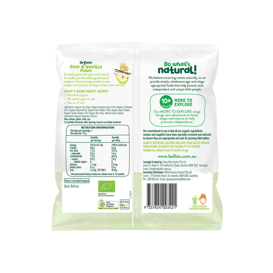 Little Bellies Organic Pear & Vanilla Paws 10 Months+ - 12g
