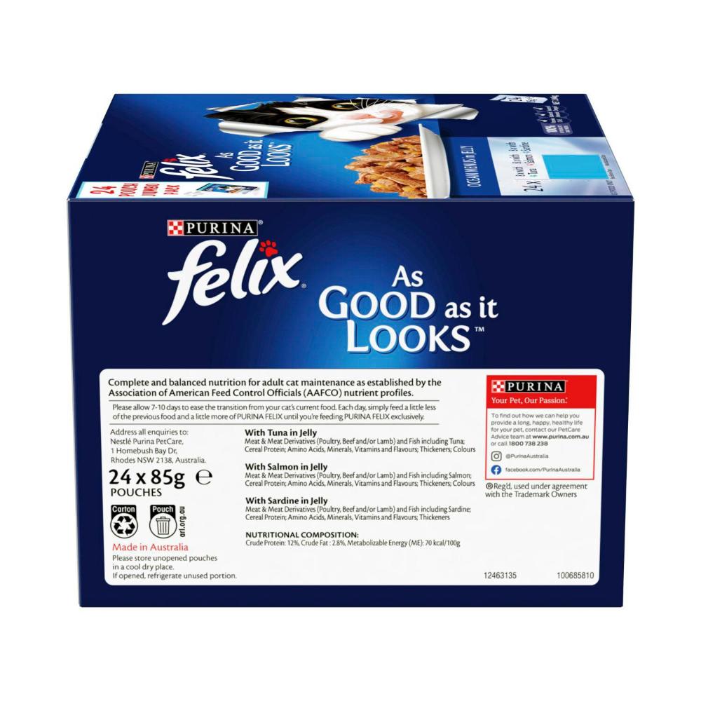 Felix Adult As Good As It Looks Ocean Menu In Jelly Cat Food 85g - 24 Pack