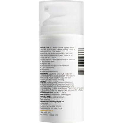 Invisible Zinc Spf 50+ Sport Mineral Sunscreen Cream 100g
