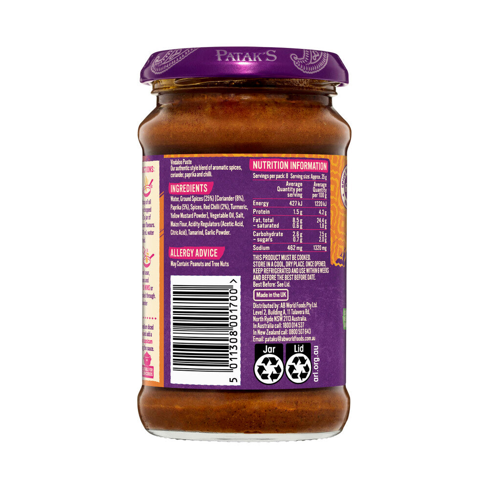 Patak's Vindaloo Curry Paste Hot - 283g