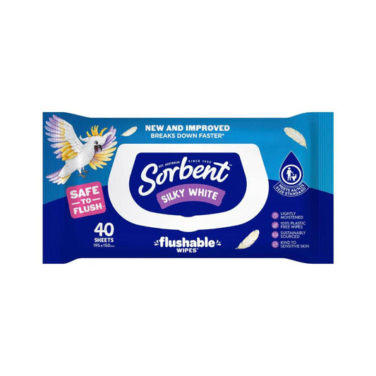 Sorbent Clean & Fresh Silky White Flushable Wipes Soft Pack - 40 pack