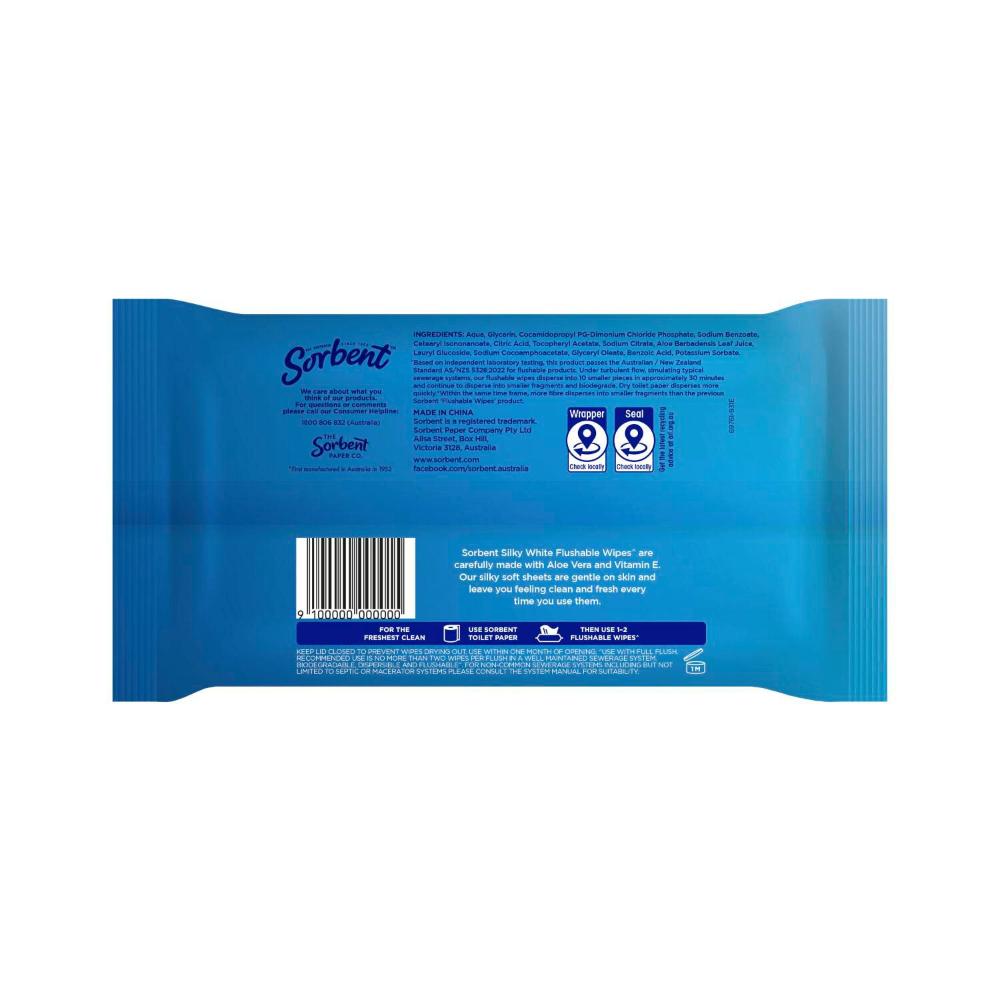 Sorbent Clean & Fresh Silky White Flushable Wipes Soft Pack - 40 pack