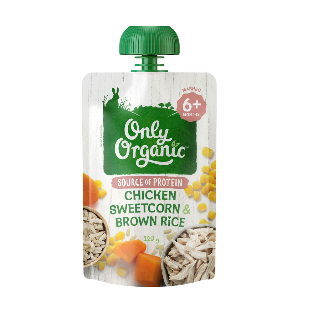 Only Organic Chicken Sweetcorn & Brown Rice Baby Food Pouch 6+ Months - 120g